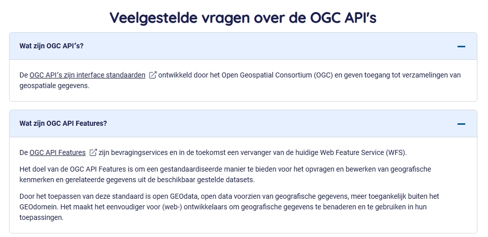 Bekijk de pagina met de veelgestelde vragen over de OGC API's